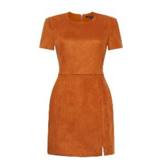 French Connection Patty Short-Sleeve Dress Leather Brown 8 NWT - Picture 1 of 2